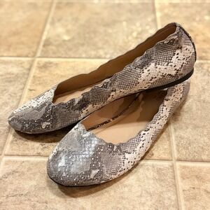 Portland Boot Company Ruthie Grey Snakeskin Scalloped Ballet Flats 10M